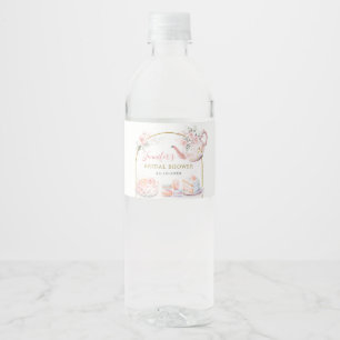 Roze bloemige theeparty voor bruidsfeest waterfles etiket