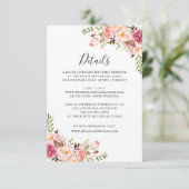 Roze bloemige trouwdetails kaart (Staand voorkant)