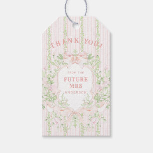 Roze Bloemige Trouwfeest Wapenschild Cadeaulabel