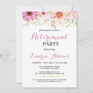 Roze bloemige uitnodiging voor pensioneringsfeest