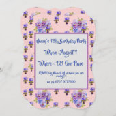 Roze bloemige verjaardagsuitnodiging voor tienerme kaart (Voorkant / Achterkant)