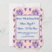 Roze bloemige verjaardagsuitnodiging voor tienerme kaart (Voorkant)