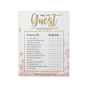 Roze Bloemige Vind de Gast Bruidsfeest Spel Notitieblok