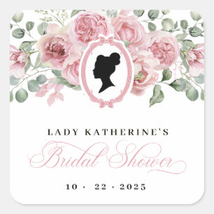 Roze Bloemige Vintage Bruids- Vierkante Sticker