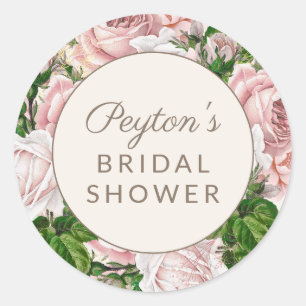Roze Bloemige Vintage Bruiloft Feest Ronde Sticker