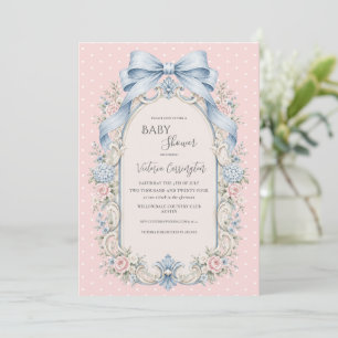 Roze bloemige vintage elegante baby shower kaart