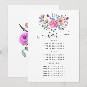 Roze Bloemige Vintage Trouwbar Menu