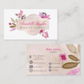 Roze  bloemige visitekaartjes (Voorkant / Achterkant)