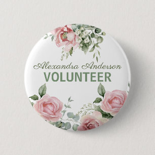 Roze Bloemige Vrijwilliger Ronde Button 5,7 Cm