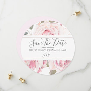 Roze bloemige waterverf roze trouw  save the date
