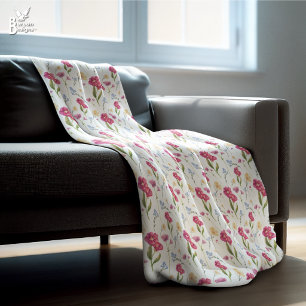 Roze Bloemige Waterverf Wilde Bloem Fleece Deken