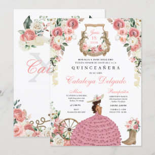 Roze Bloemige Western Mariachi Charro Quinceañera Kaart