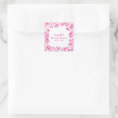 Roze Bloemige Whimsical Bruiloftsshower Vierkante Sticker (Tas)