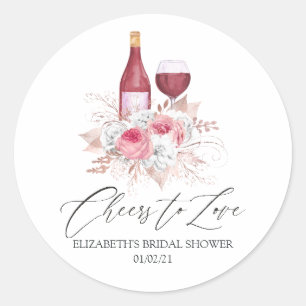 Roze Bloemige Wijnproeverij Bruidsdouche Ronde Sticker