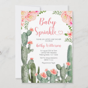 Roze Bloemige Woestijn Cactus Succulent Baby Sprin Kaart