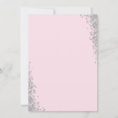 Roze Bloemige Zilveren Glitter Meisje Doop Uitnodi Kaart (Achterkant)