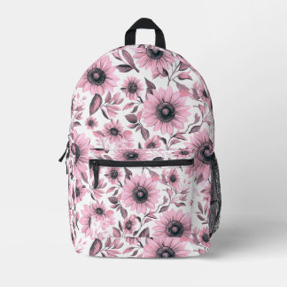 Roze bloemige zonnebloemen bedrukte rugzak