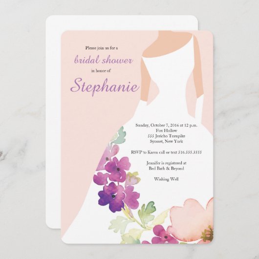 Roze bloemjurk bruiloft uitnodiging (Voorkant / Achterkant)