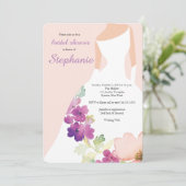 Roze bloemjurk bruiloft uitnodiging (Staand voorkant)