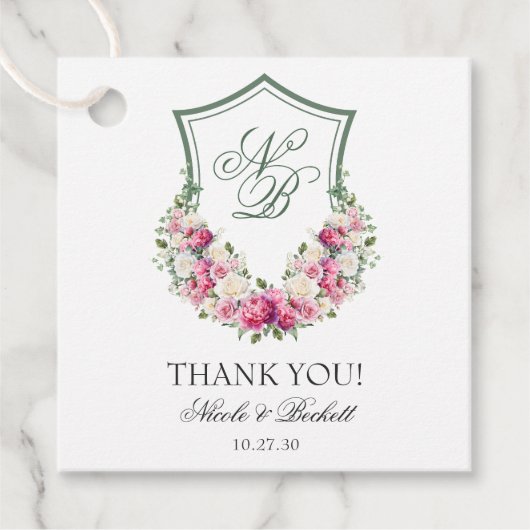 Roze Bloemkam bruiloft Dank u Bedankjes Labels (Voorkant)