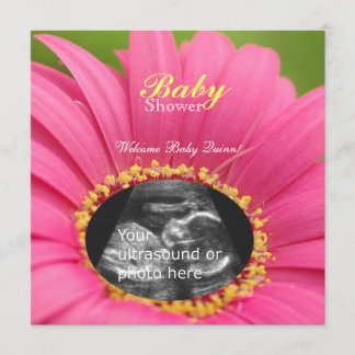 Roze "Bloemkind" Sonogram Shower Invite-square Kaart