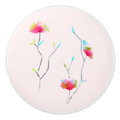 Roze bloemkleurig bloemkunstontwerp keramische knop (Voorkant)