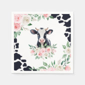 Roze Bloemkoe Verjaardagsfeestje Servet (Voorkant)