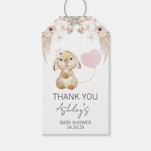 Roze bloemkonijn ballon baby shower favor tag cadeaulabel