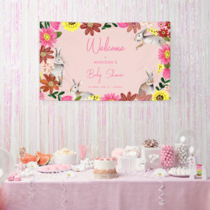 Roze bloemkonijnen Baby Shower Feest Spandoek