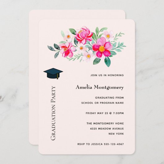  roze bloemkool Afstuderen Kaart (Voorkant / Achterkant)