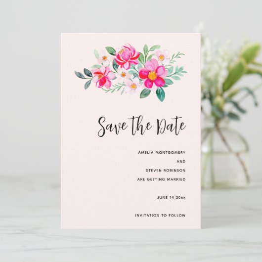  roze bloemkool Bouquet Weddenschap Save The Date (Staand voorkant)