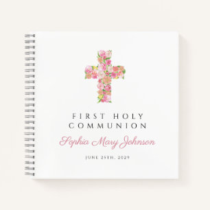 Roze Bloemkruis Eerste Communie Gastboek Notitieboek