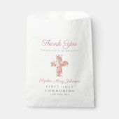 Roze bloemkruis Religieuze Eerste Communie  Bedankzakje (Voorkant)