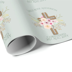 Roze bloemkruisboeket meisje doop cadeaupapier