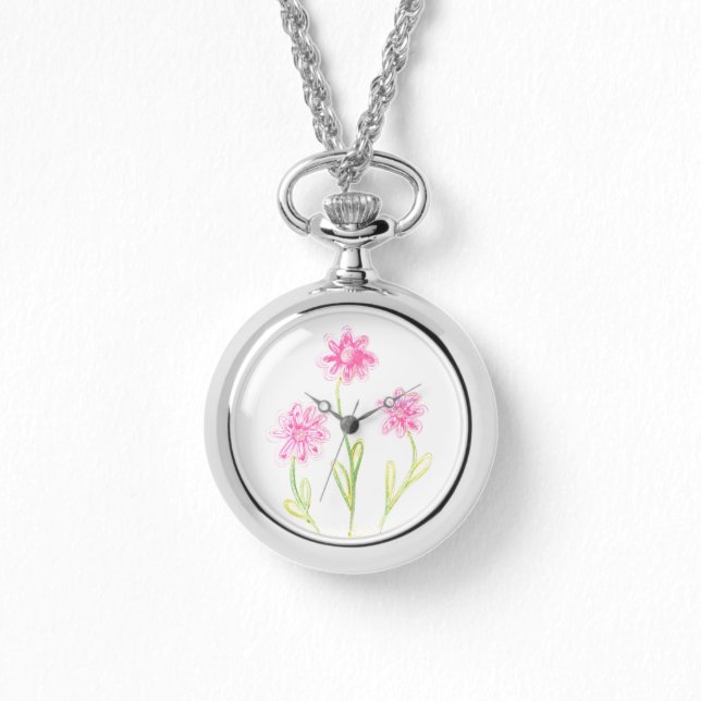  roze bloemkunst horloge (Voorkant)