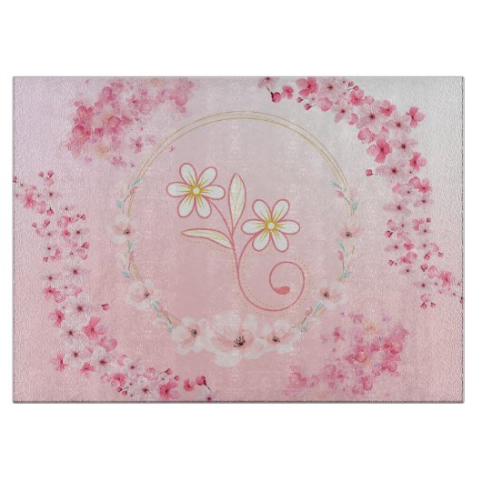 Roze Bloemkunst, Verse Spring Bloom Design Snijplank (Voorkant)