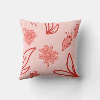 Roze bloemlijn kunstpatroon kussen