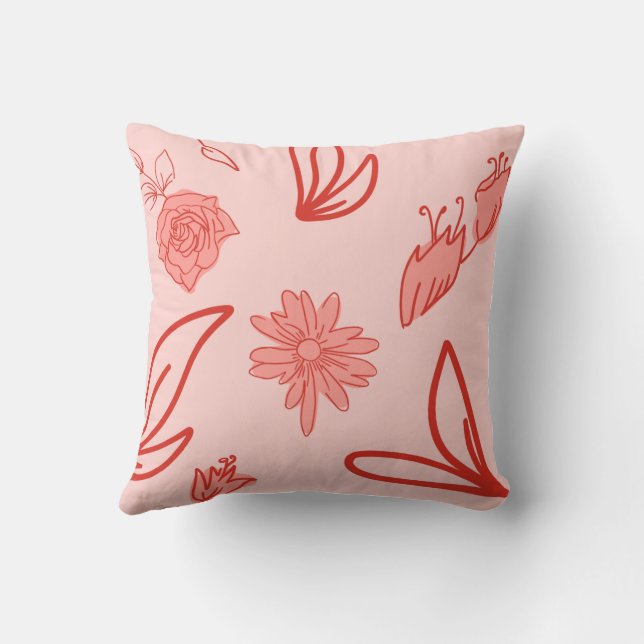 Roze bloemlijn kunstpatroon kussen (Achterkant)