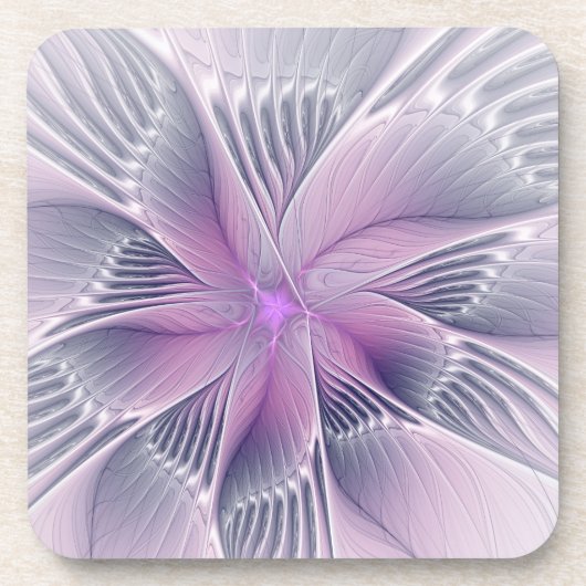 roze bloemmoderne Abstracte fractal kunst Bier Onderzetter (Voorkant)