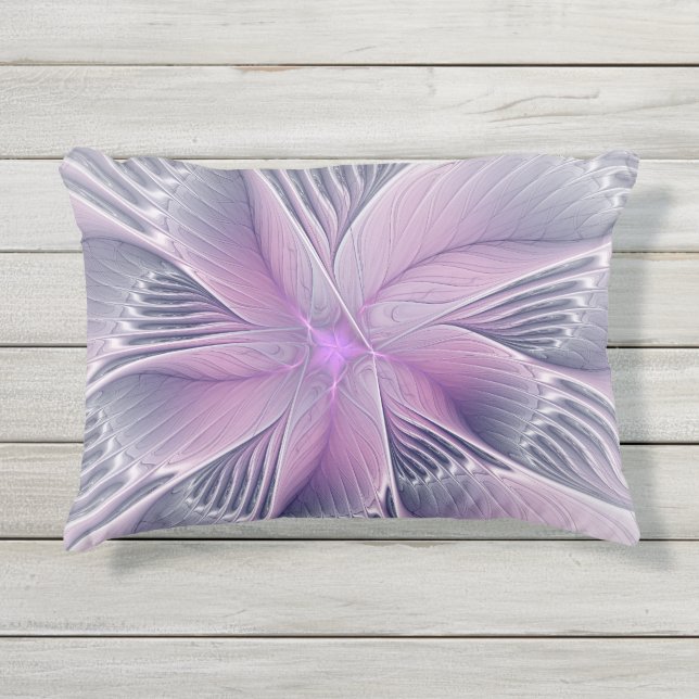  roze bloemmoderne Abstracte fractal kunst Buitenkussen (Voorkant)