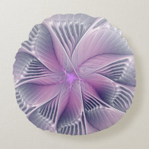  roze bloemmoderne Abstracte fractal kunst Rond Kussen