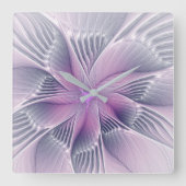  roze bloemmoderne Abstracte fractal kunst Vierkante Klok (Voorkant)