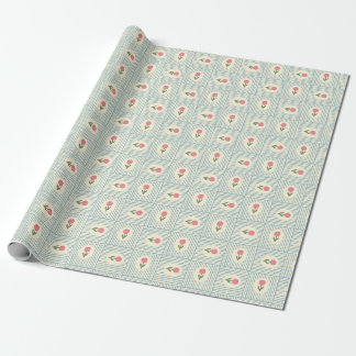 Roze bloemmotief blauwe gestreepte blokprint cadeaupapier