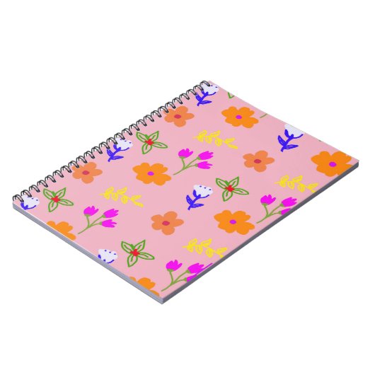 Roze bloemmotief – Elegante handgetekende bloemmol Notitieboek (Linkerzijde)