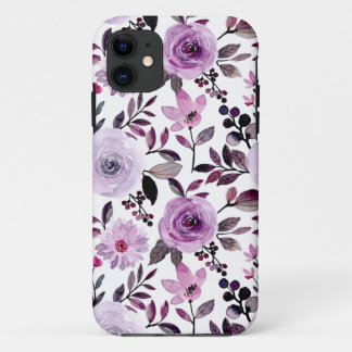 Roze bloemmotief met witte achtergrond iPhone 11 hoesje
