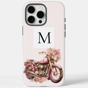 Roze bloemmotief motor monogram iPhone 16 pro max hoesje