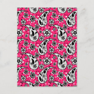 Roze bloemmotief paisley patroonontwerp briefkaart