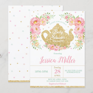 Roze Bloemmunt Baby shower Tea Party Baby Girl Kaart