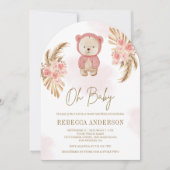 Roze Bloempampas Teddy Bear Arch Baby shower Kaart (Voorkant)