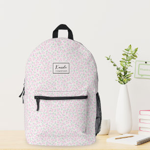  Roze Bloempatroon Aangepaste Script Naam Bedrukte Rugzak